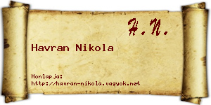 Havran Nikola névjegykártya